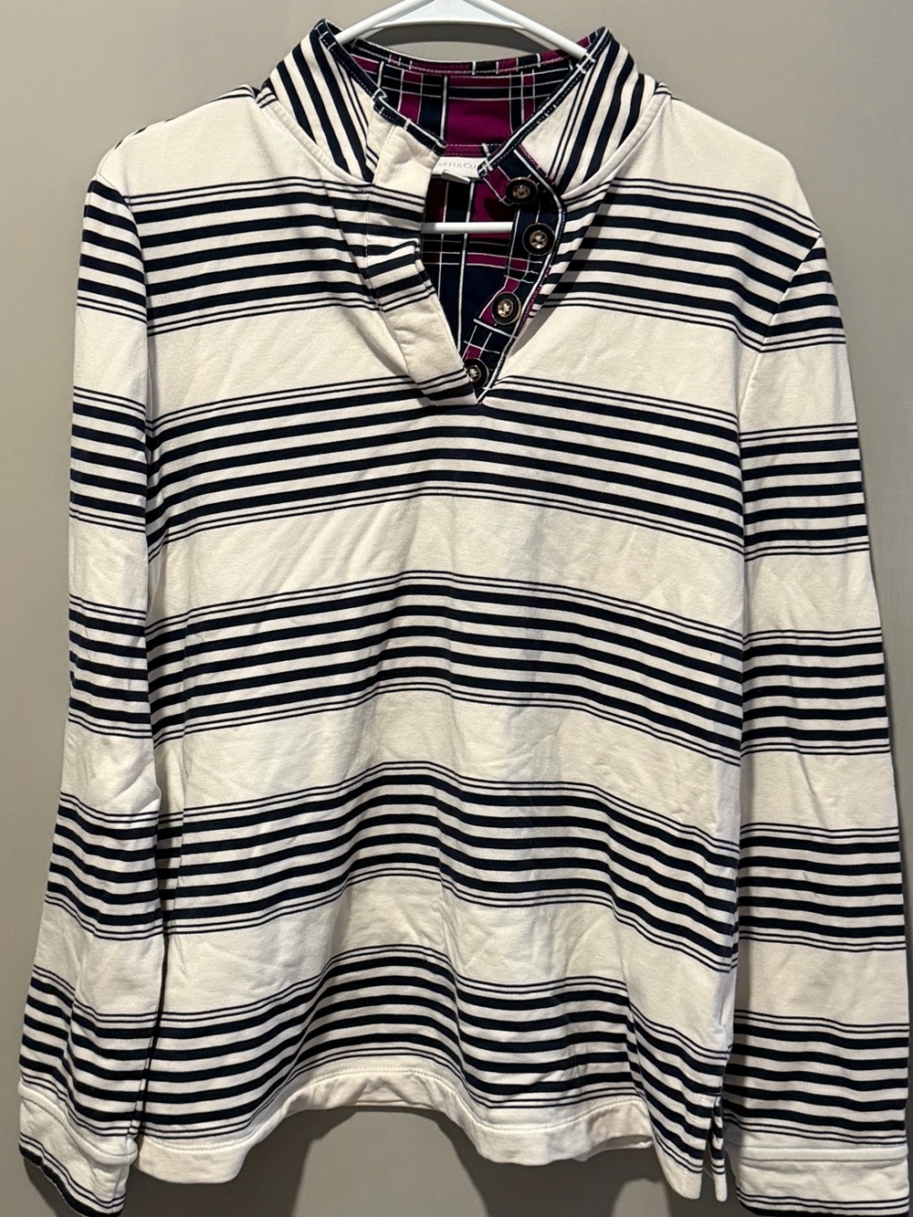 CHARTER CLUB long sleeve white with blue stripes top button down large shirt